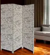 Hivvago 71" Beige And Black Fabric Folding Three Panel Screen Room Divider In Gray