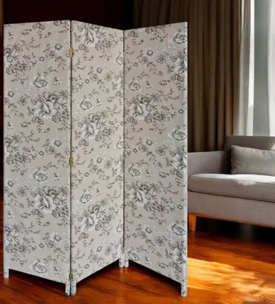 Hivvago 71" Beige And Black Fabric Folding Three Panel Screen Room Divider In Gray