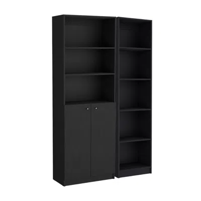 Hivvago 71" Black Five Tier Bookcase With Two Doors