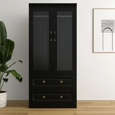 Hivvago 71" Black Wood Two Door Two Drawer Combo Dresser