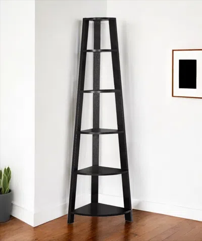 Hivvago 71" Espresso Wood Five Tier Corner Bookcase In Black