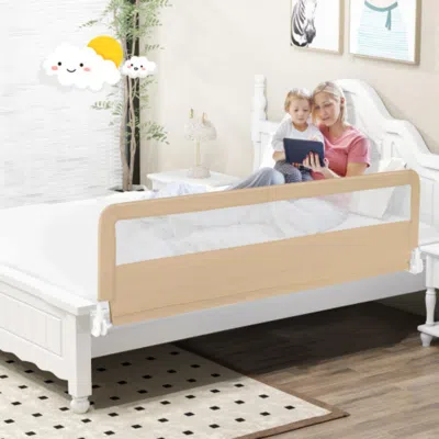 Hivvago 71 Inch Extra Long Swing Down Bed Guardrail With Safety Straps-beige