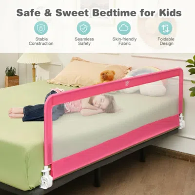 Hivvago 71 Inch Extra Long Swing Down Bed Guardrail With Safety Straps-pink