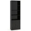 Hivvago 71 Inch Freestanding Bookshelf With 6 Shelves And 2-door Cabinet-black In Black