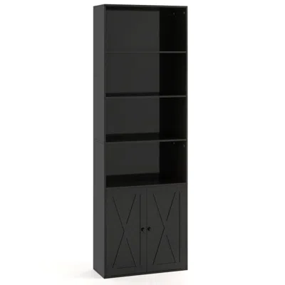 Hivvago 71 Inch Freestanding Bookshelf With 6 Shelves And 2-door Cabinet-black