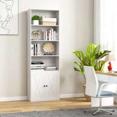 Hivvago 71 Inch Freestanding Bookshelf With 6 Shelves And 2-door Cabinet-white