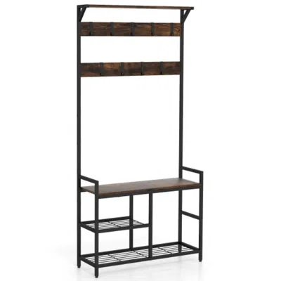 Hivvago 71 Inch Freestanding Hall Tree With Shoe Bench And 9 Removable Hooks-rustic Brown