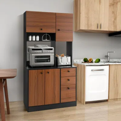 Hivvago 71 Inch Kitchen Pantry With 3 Storage Cabinet And 3 Deep Drawers-black In Brown