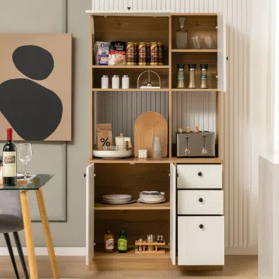 Hivvago 71 Inch Kitchen Pantry With 3 Storage Cabinet And 3 Deep Drawers-white