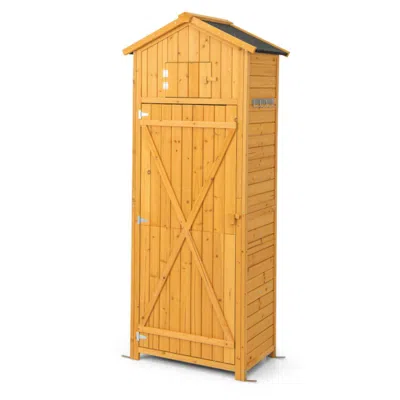Hivvago 71 Inch Tall Garden Tool Storage Cabinet With Lockable Doors And Foldable Table-natural In Neutral