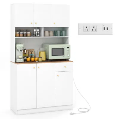 Hivvago 71 Inch Tall Pantry Cabinet With Outlets For Dining Room-white