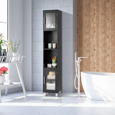 Hivvago 71 Inch Tall Tower Bathroom Storage Cabinet And Organizer Display Shelves For Bedroom-black