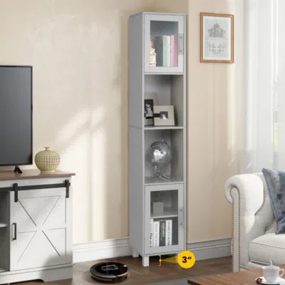 Hivvago 71 Inch Tall Tower Bathroom Storage Cabinet And Organizer Display Shelves For Bedroom-gray