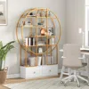 Hivvago 71 Inches 6-tier Gold Bookshelf With 2 Storage Drawers-golden
