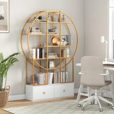 Hivvago 71 Inches 6-tier Gold Bookshelf With 2 Storage Drawers-golden