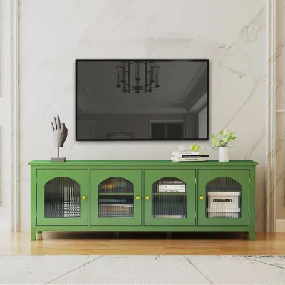 Hivvago 71" Stylish Wooden Television Stand Entertainment Center With Glass Door - Antique Green
