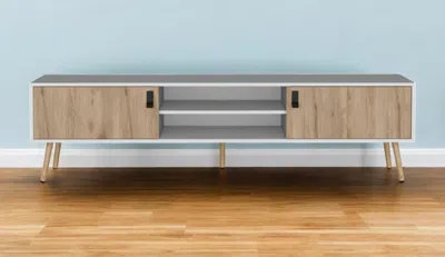 Hivvago 71" White And Beige Enclosed And Open Storage Tv Stand In Brown