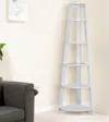 Hivvago 71" White Wood Five Tier Corner Bookcase In White