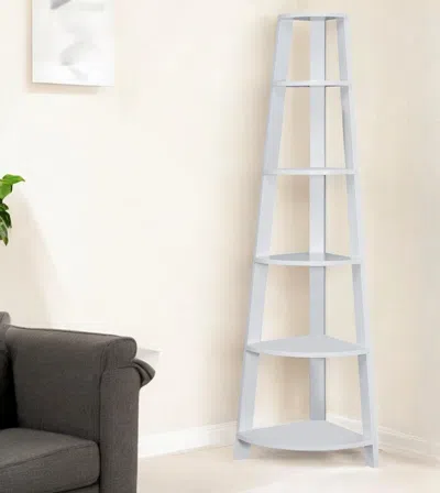 Hivvago 71" White Wood Five Tier Corner Bookcase