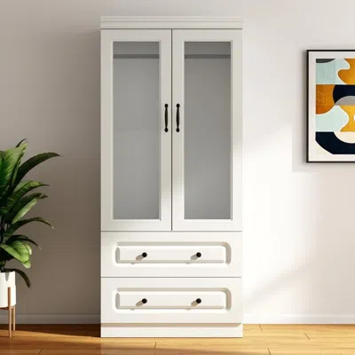 Hivvago 71" White Wood Two Door Two Drawer Combo Dresser