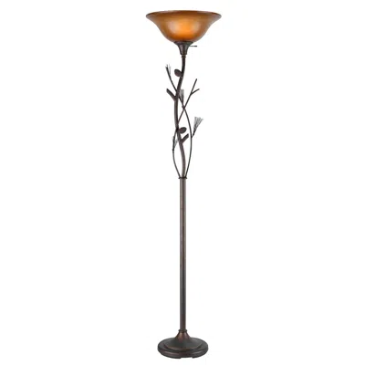 Hivvago 72" Amber Torchiere Floor Lamp With Brown Glass Dome Shade In Multi