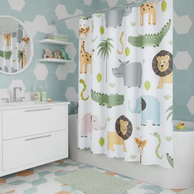 Hivvago 72" Blue Green And White Youthful Animal Print Shower Curtain In Multi