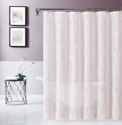Hivvago 72" Blush And Ivory Embroidered Floral Shower Curtain In White