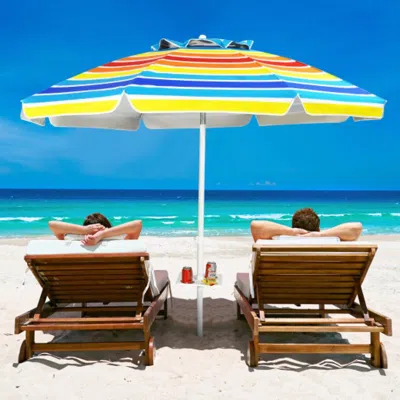 Hivvago 7.2 Feet Portable Outdoor Beach Umbrella With Sand Anchor And Tilt Mechanism-blue