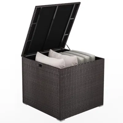Hivvago 72 Gallon Rattan Outdoor Storage Box With Zippered Liner And Solid Pneumatic Rod In Brown