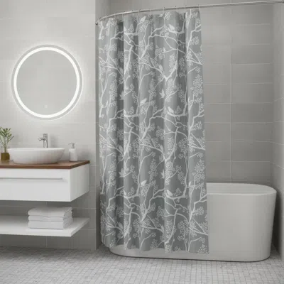 Hivvago 72" Grey And White Bird Shower Curtain In Gray