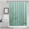 Hivvago 72-in. Teal Blue Green Floral Tree Bird Butterfly Japanese Style Shower Curtain In Blue