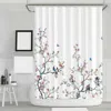 Hivvago 72-in. White Blue Pink Floral Tree Bird Butterfly Japanese Style Shower Curtain In White