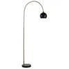 Hivvago 72 Inch Arc Floor Lamp, Black Metal Shade, Marble Foot, Antique Brass In Black