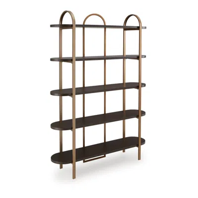 Hivvago 72 Inch Bookcase With 5 Ash Wood Storage Shelves, Retro Gold Frame