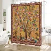 Hivvago 72-inch Brown Red Orange Green Floral Tree Birds Plants Flowers Shower Curtain In Neutral