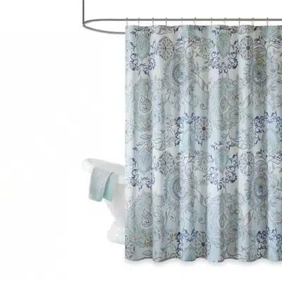 Hivvago 72-inch Cotton Shower Curtain With Blue Watercolor Paisley Floral Motif