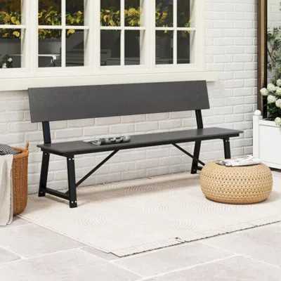 Hivvago 72 Inch Extra Long Bench With All-weather Hdpe Seat & Back For Yard Garden Porch-brown