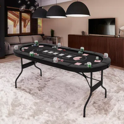 Hivvago 72 Inch Foldable Poker Table For 8 Players Portable Oval Card Board Game Table-black