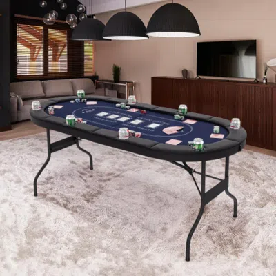 Hivvago 72 Inch Foldable Poker Table For 8 Players Portable Oval Card Board Game Table-blue