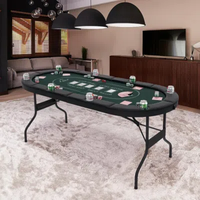 Hivvago 72 Inch Foldable Poker Table For 8 Players Portable Oval Card Board Game Table-green In Black