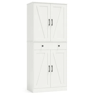 Hivvago 72 Inch Tall Modern Farmhouse Cupboard Cabinet With 4 Barn Doors In White