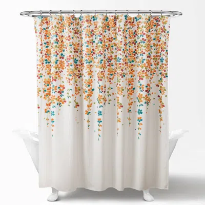 Hivvago 72-inch White Turquoise Blue Orange Floral Flowers Shower Curtain