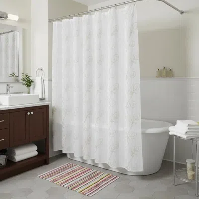 Hivvago 72" Ivory And Beige Embroidered Floral Shower Curtain In White