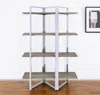 Hivvago 72" Natural And Silver Metal And Wood Four Tier Etagere Bookcase In White