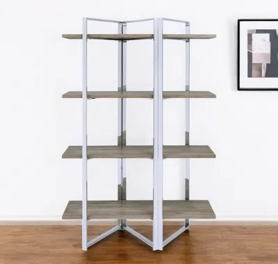 Hivvago 72" Natural And Silver Metal And Wood Four Tier Etagere Bookcase In White