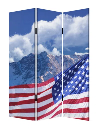 Hivvago 72" Red White And Blue American Flag Reversible Canvas Folding Three Panel Room Divider In Multi