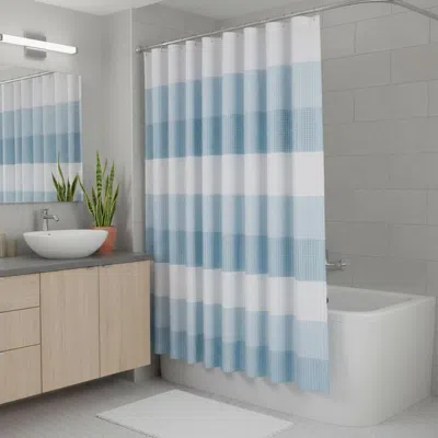 Hivvago 72" White And Blue Striped Shower Curtain