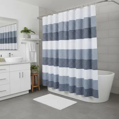 Hivvago 72" White And Blue Striped Shower Curtain In Animal Print