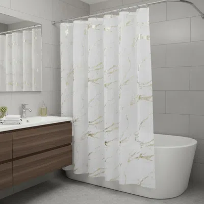 Hivvago 72" White And Gold Abstract Shower Curtain