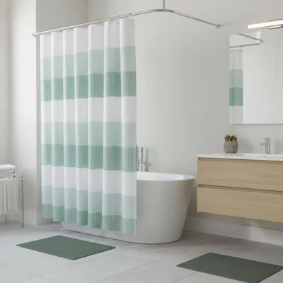 Hivvago 72" White And Green Striped Shower Curtain In Multi